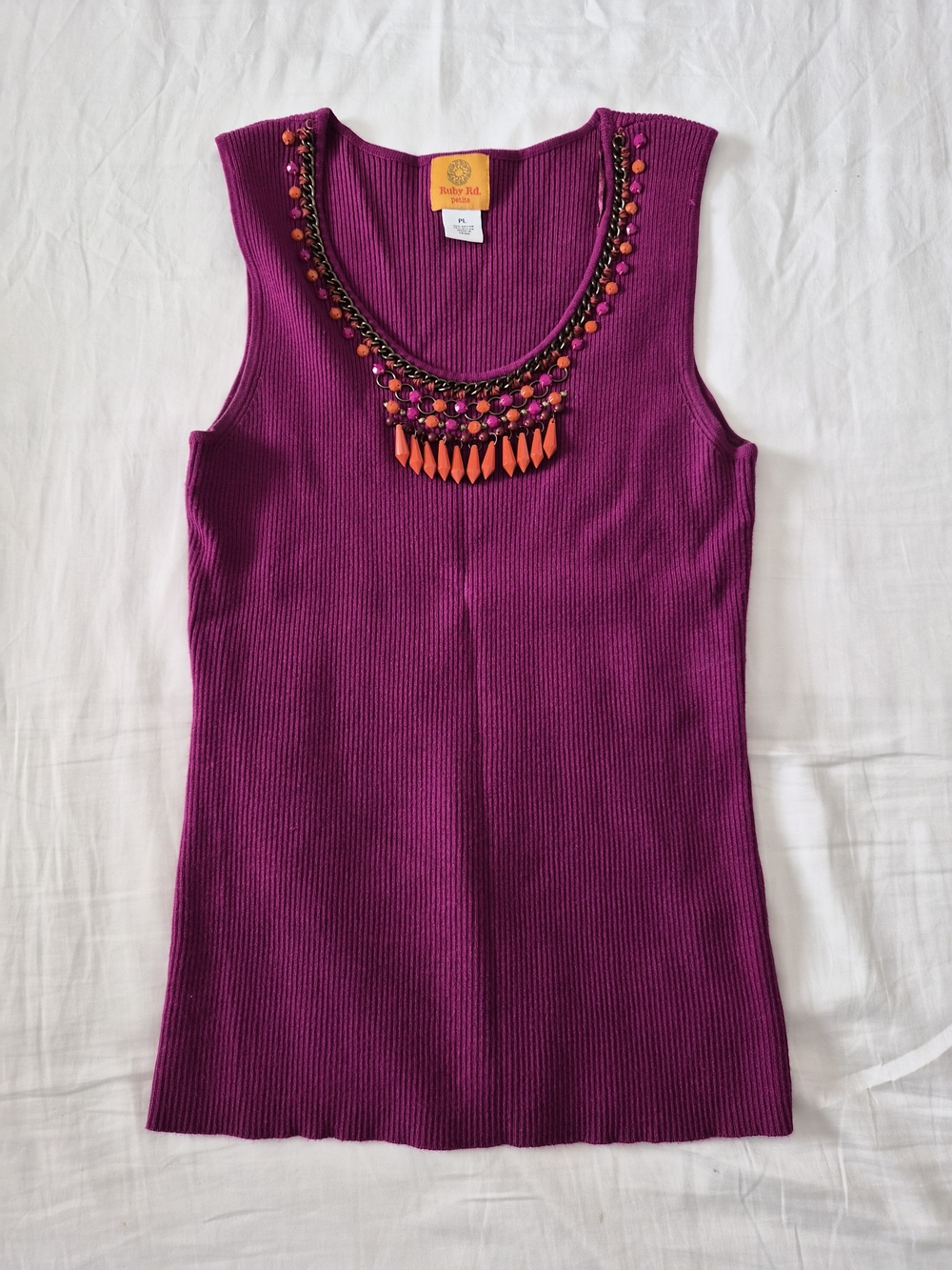 Ruby Rd. Magenta Ribbed Tank with Beaded Neckline